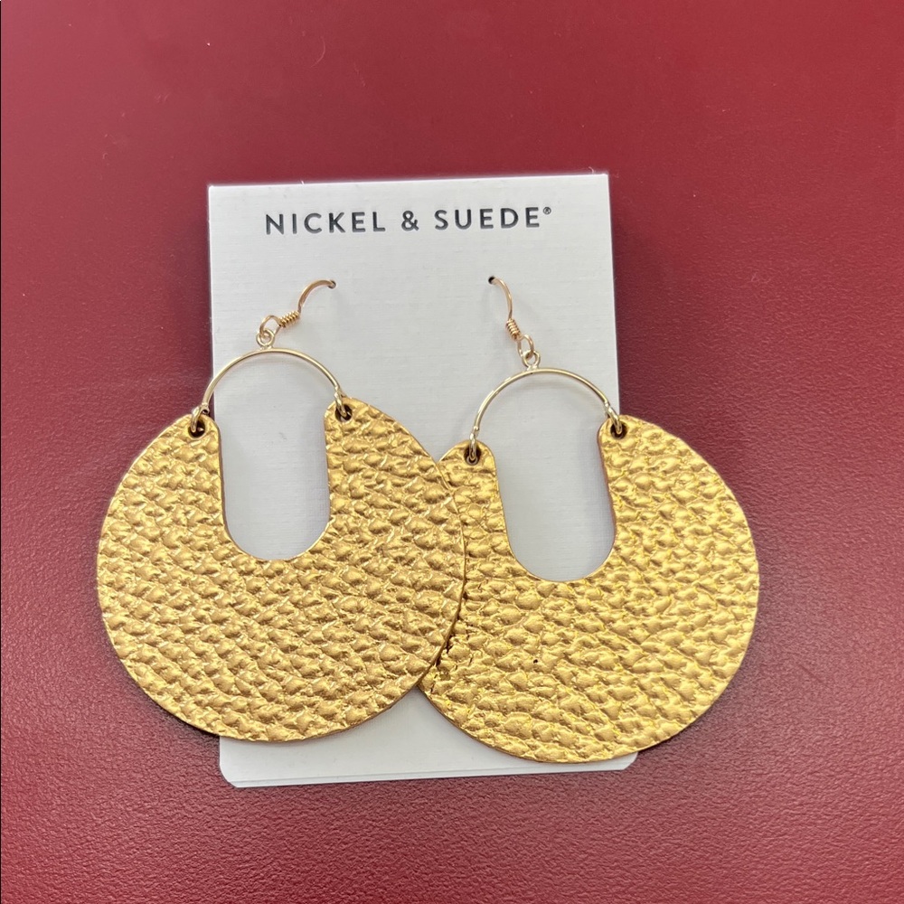 Nickel & Suede Gold Textured Hoop Drop Earrings